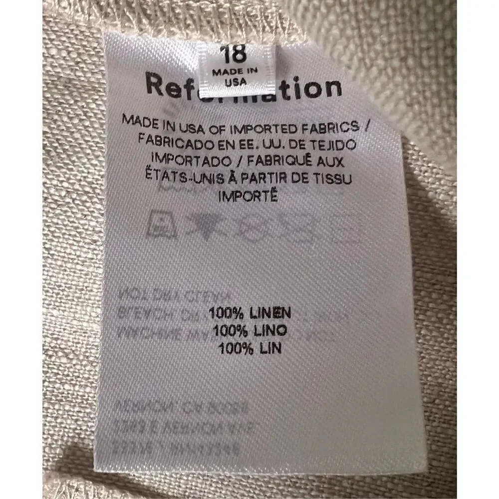Reformation Alex Mid Rise Linen Pant in Oatmeal NWT Size 18